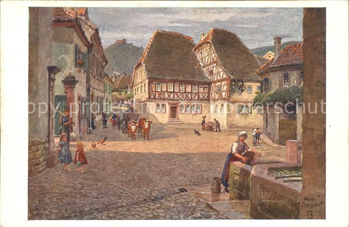 Hambach Weinstrasse Dorfplatz Brunnen Künstlerkarte