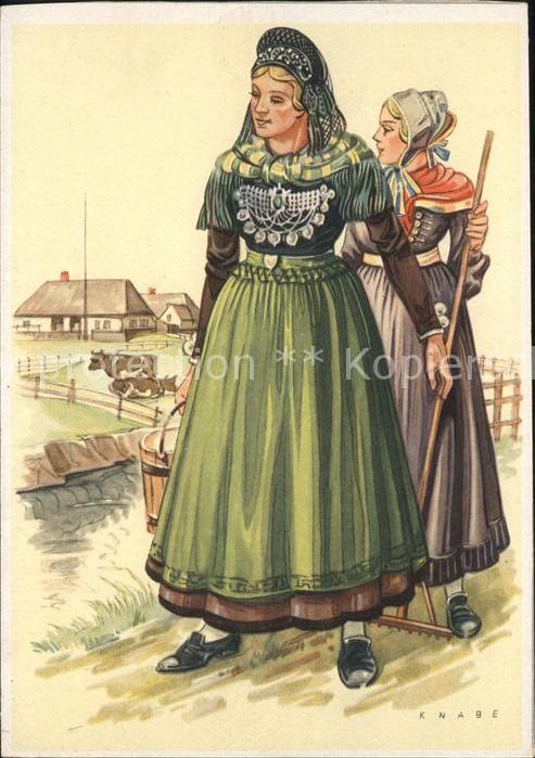 Insel Foehr Trachten Friesin Künstlerkarte