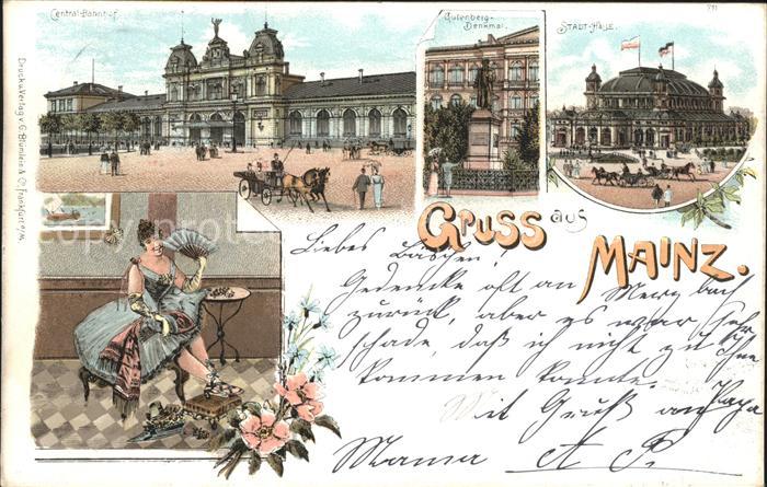 Mainz Rhein Central-Bahnhof u.Gutenberg-Denkmal