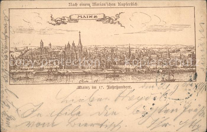 Mainz Rhein Ansicht nach einem Kupferstich