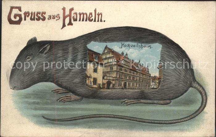 Hameln Weser Hochzeitshaus und Wahrzeichen (Ratte) von Hameln (Feldpost)