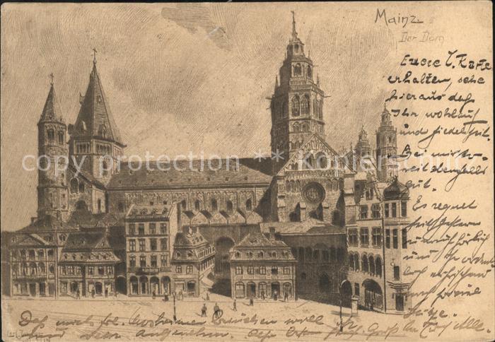 Mainz Rhein Dom Zeichnung Künstlerkarte