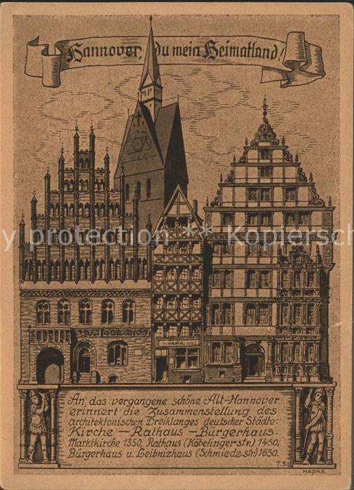 HANNOVER  CITY Erinnerungsblatt Alt Hannover Kirche Rathaus Buergerhaus Kuenstle