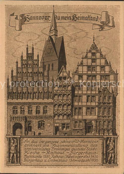 HANNOVER  CITY Erinnerungsblatt Alt Hannover Kirche Rathaus Buergerhaus Kuenstle