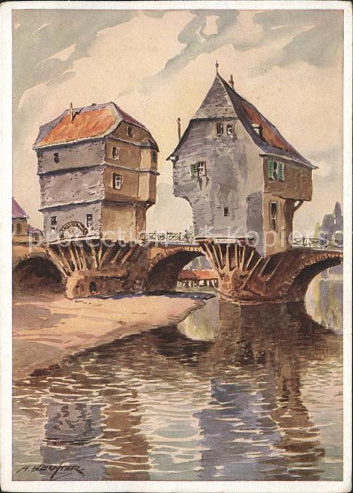Bad Kreuznach Brückenhäuser Künstlerkarte U. Bechter