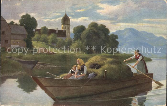 Frauenchiemsee Abendleuten Frauen mit Heu auf Ruderboo