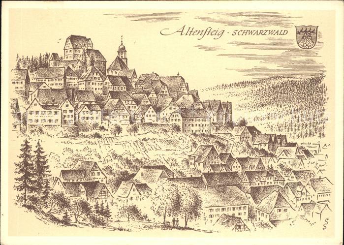 Altensteig Schwarzwald Städtebild Künstlerkarte