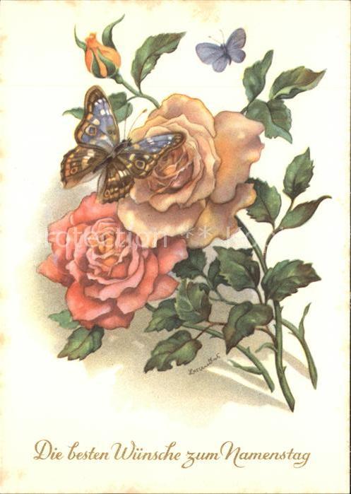 Namenstag Namenskarte Schmetterling Rosen