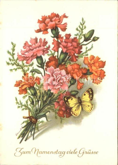 Namenstag Namenskarte Nelken Schmetterling