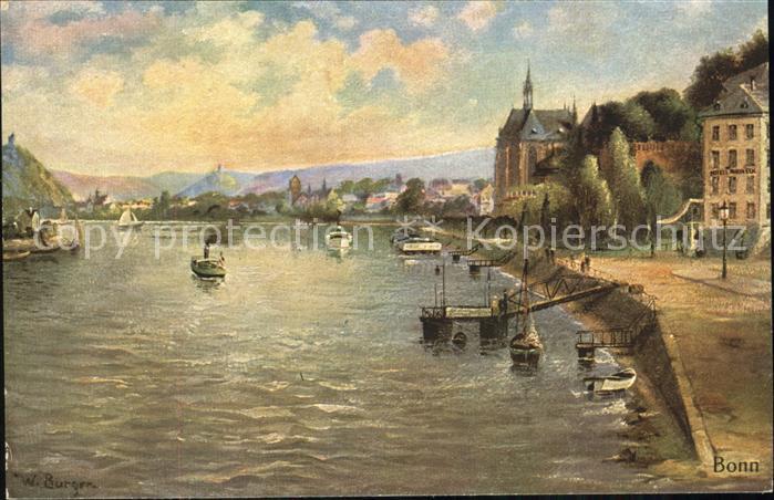 Bonn Rhein Rheinpanorama Schiffe Kuenstlerkarte