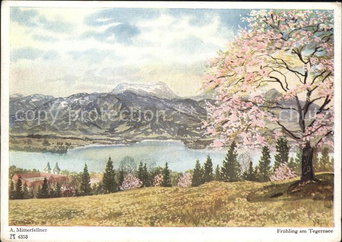 Tegernsee Bayern Fruehling Kuenstlerkarte