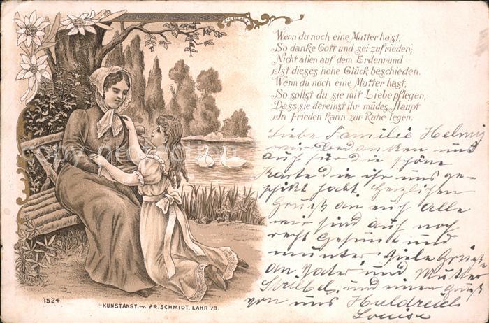 Kuenstlerkarte Schmidt Lahr Mutter Tochter Gedicht