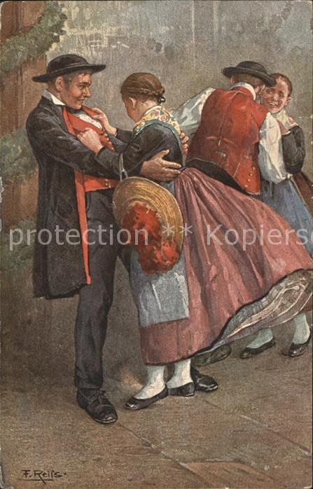 Kuenstlerkarte F. Reifs Schwarzwälder Leben Tracht