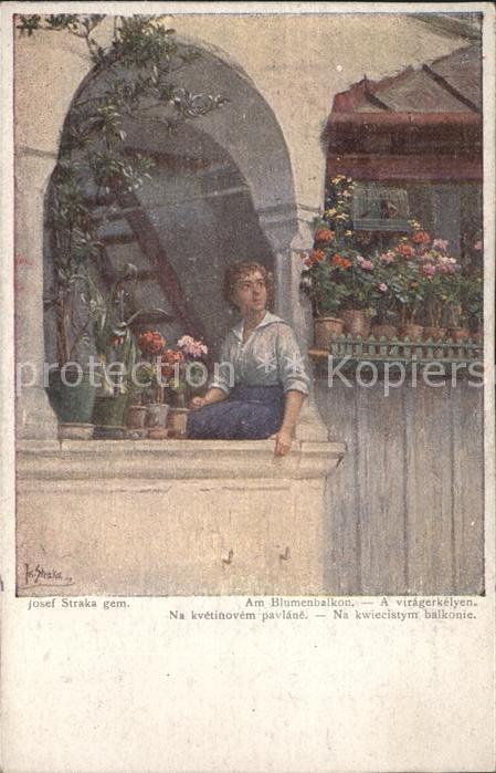 Kuenstlerkarte Josef Straka Am Blumenbalkon