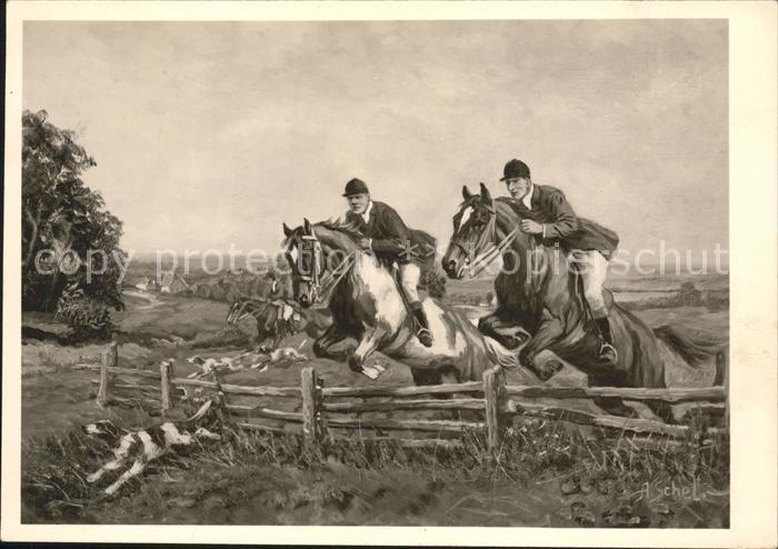 Pferdesport Pferderennen Reitsport A. Schel Künstlerkarte