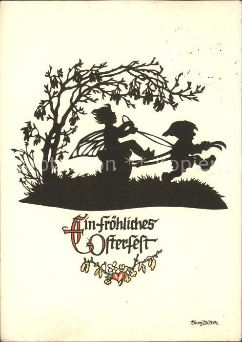 Scherenschnitt Schattenbildkarte Ostern Engel