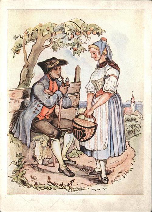 Kuenstlerkarte Eggert Pfeife Bayrische Trachten