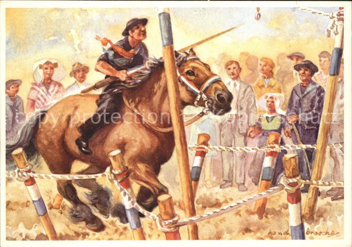 Pferdesport Pferderennen Reitsport Ringsteken Künstlerkarte