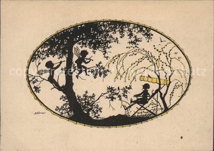 Scherenschnitt Schattenbildkarte Elfen Geige Scherrenschnitt