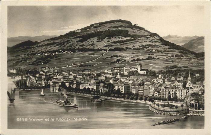 Vevey VD Mont Pelerin Fliegeraufnahme Schiff