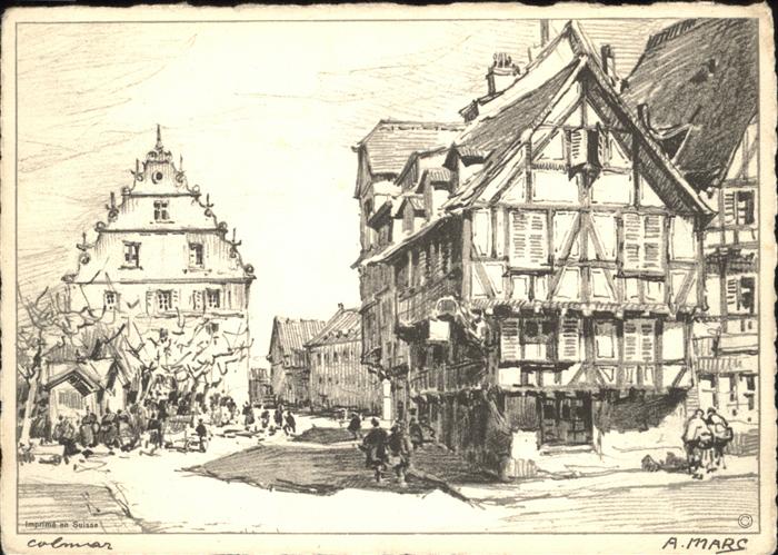 Colmar Haut Rhin Elsass Fachwerkhaus Zeichnung