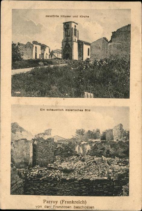 Parroy zerstörte Häuser und Kirche