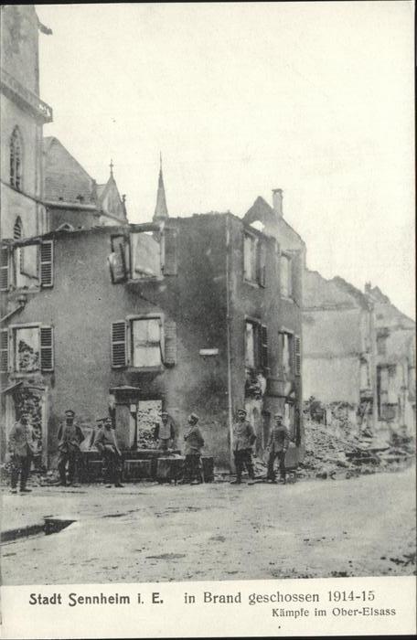 Sennheim zerschossene Häuser 1915