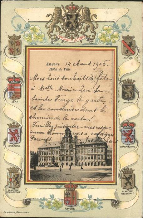 Anvers Antwerpen Hotel de Ville Wappen Prägedruck