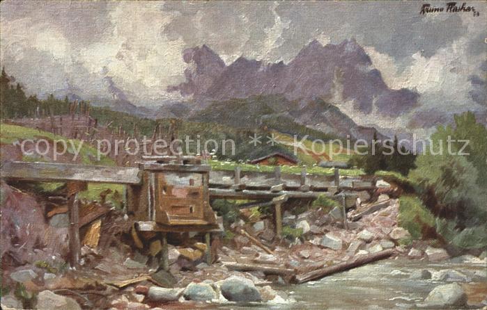 Kuenstlerkarte B. Flashar Alter Mühlbach Karlspitze Wi