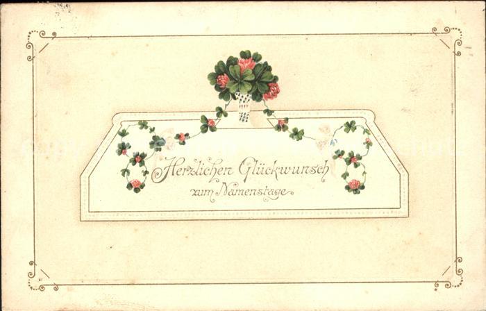 Namenstag Namenskarte Blumen Kleeblätter