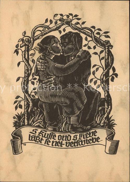 Poesie Liebe Spruch Kuss Holzschnitt