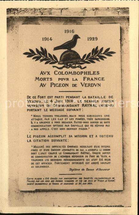 Fort de Vaux Pigeon de Verdvn Taube Soldaten Denkmal