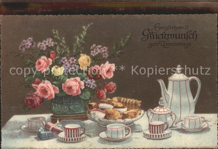 Namenstag Namenskarte Kaffee Blumen