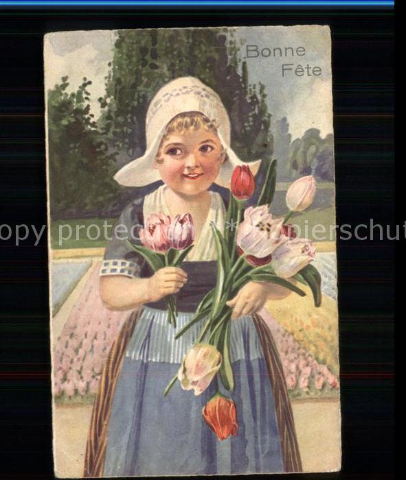 Kuenstlerkarte Bonne Fete Tulpen