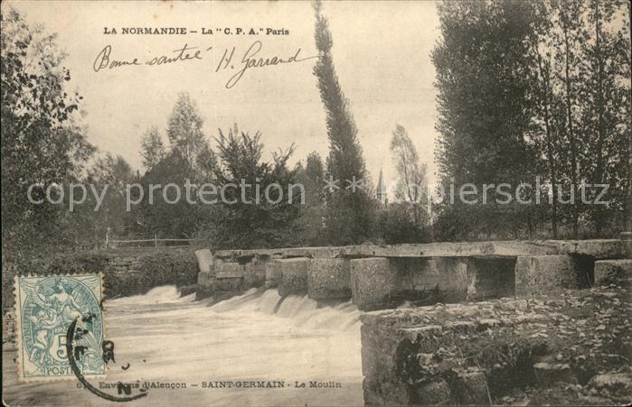 Saint-Germain-du-Corbeis Le Moulin Pont Stempel auf AK