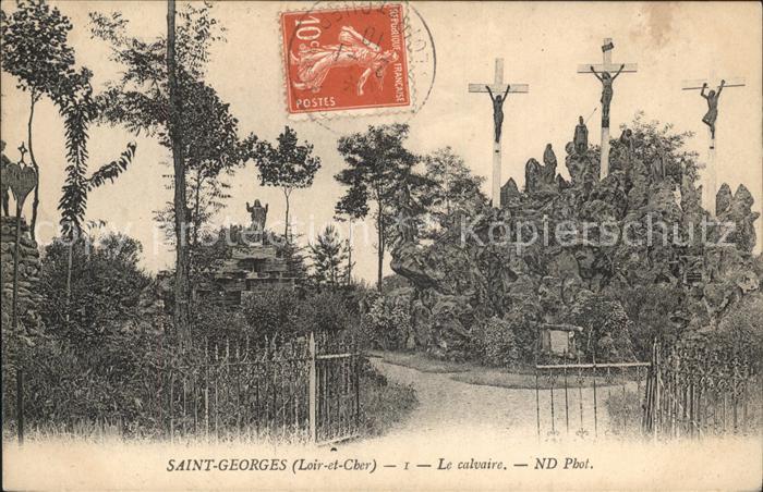 Saint-Georges-sur-Cher Le calvaire Croix Stempel auf AK