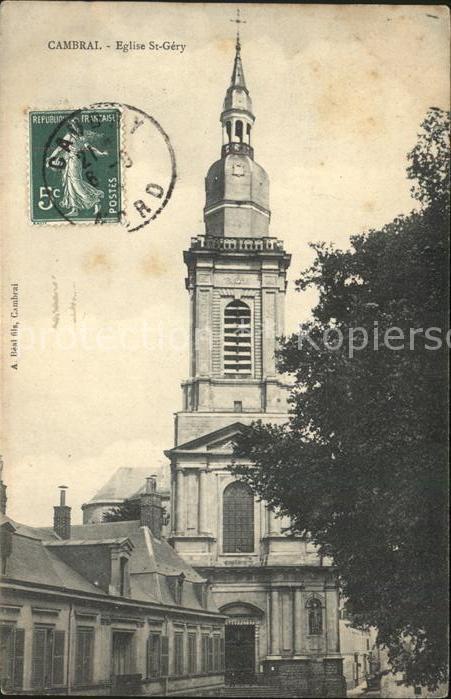 Cambrai Eglise Saint Gery Stempel auf AK