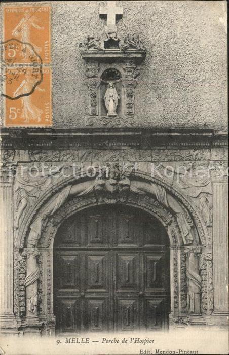 Melle Niort Porche de l_Hospice Stempel auf AK