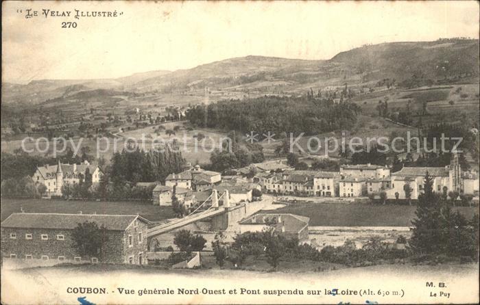 Coubon Vue generale et Pont suspendu sur la Lo