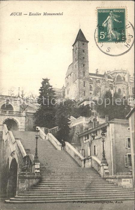 Auch Gers Escalier Monumental Stempel auf AK