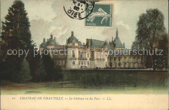 Chantilly Chateau vu du Parc Stempel auf AK
