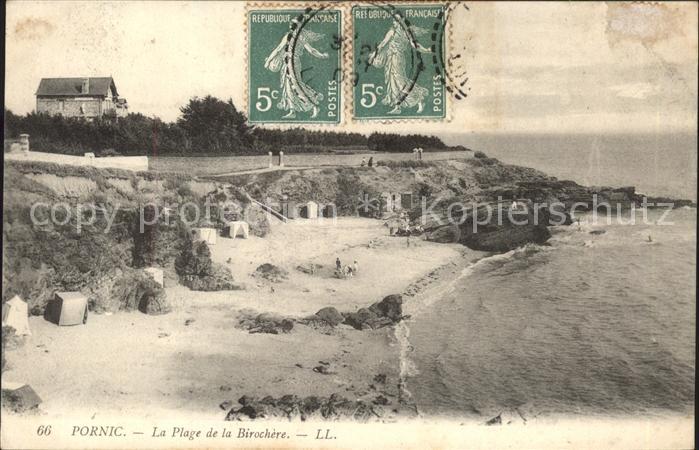 Pornic Plage de la Birochere Stempel auf AK