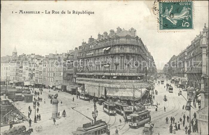 Marseille Bouches-du-Rhone Rue de la Republique Tram Stempel auf A