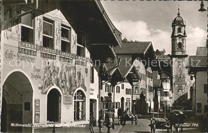 Foto Huber H. Nr. 742 Mittenwald Obermarkt Pfarrkirche
