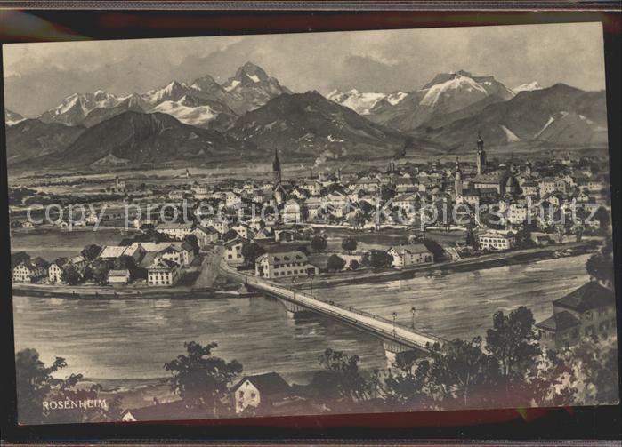 Rosenheim Bayern Totalansicht mit Alpenpanorama