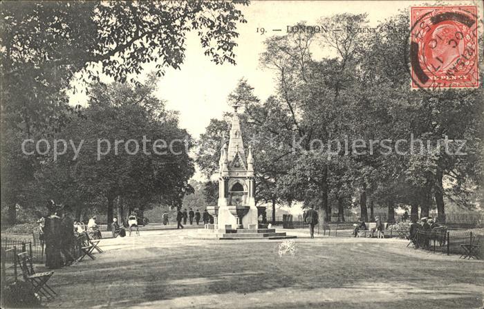 London Regents Park Monument Stempel auf AK
