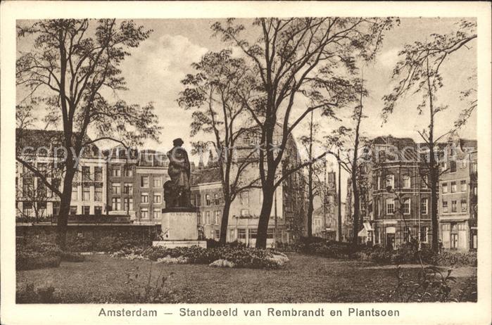 Amsterdam Niederlande Standbeeld van Rembrandt en Plantsoen Denkmal