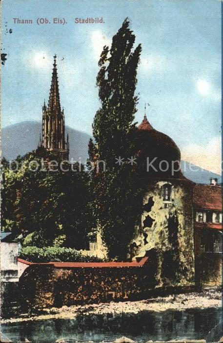 Thann Haut Rhin Elsass Stadtbild mit Turm Kirche