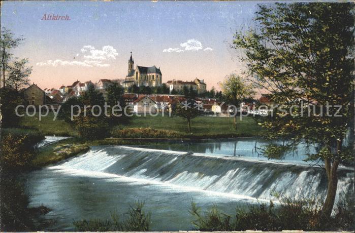 Altkirch Haut Rhin Elsass Partie am Fluss Wehr Kirche