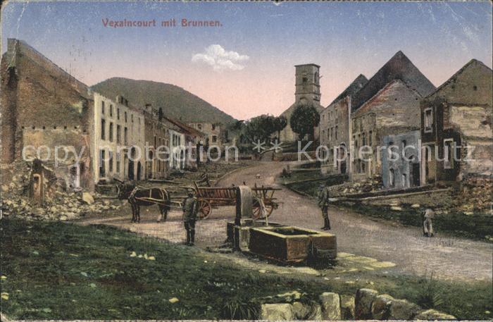 Vexaincourt Dorfpartie Brunnen Kirche Pferdefuhrwer